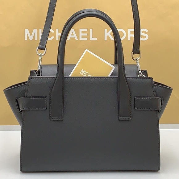 MICHAEL KORS Carmen Medium Flap Saffiano Leather Belted Satchel Black color - Picture 6 of 16